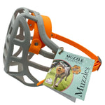The Muzzle Movement Grey Dog muzzle with Peach Biothane