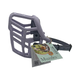 The Muzzle Movement Lilac Neli dog muzzle with grey straps and black hardware on a white background 