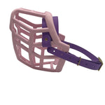 The Muzzle Movement pastel pink Neli* dog muzzle with amethyst purple straps