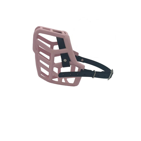 the muzzle movement pastel pink rex dog muzzle with black straps and nickle chicago screws 